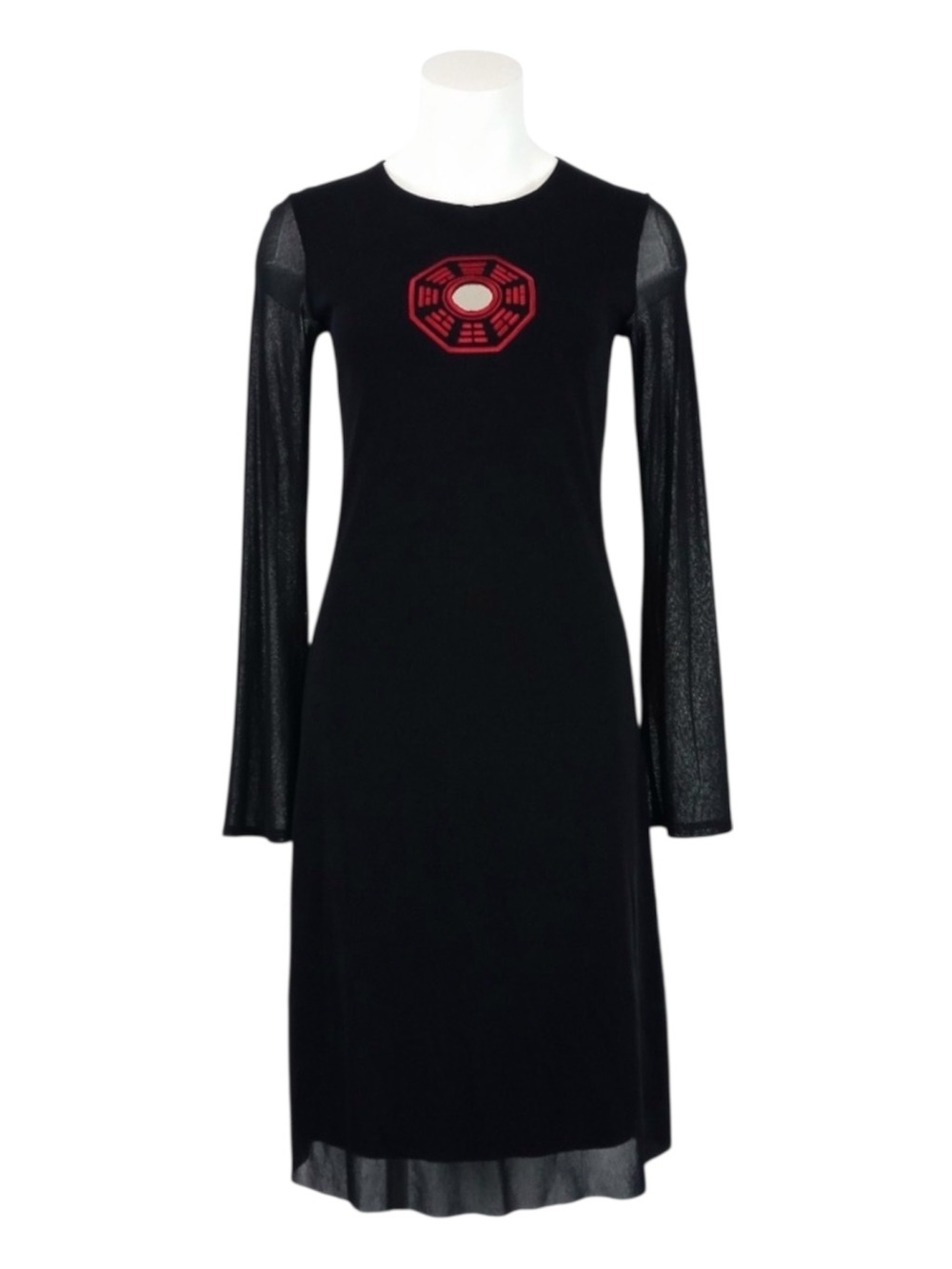 VTG 90s Vivienne Tam Feng Shui Bagua Mirror Black Mesh Midi Dress Size Small